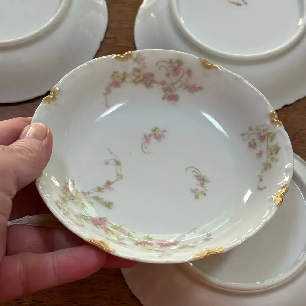 Vintage Haviland Limoges berry bowls small coupes (4) pink floral & gold trim